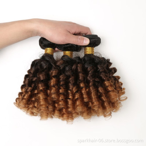 9a 100g SPARK Ombre Brazilian Remy Human Hair Weaving Bundle for Women Weave Extension Black Brown Aunty Funmi FUMI Bouncy Curl